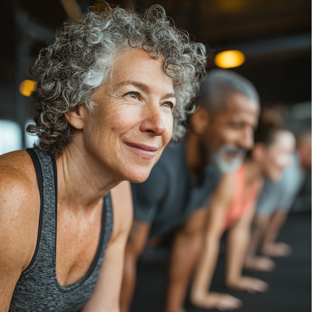 Middle-aged adults participating in functional fitness training session